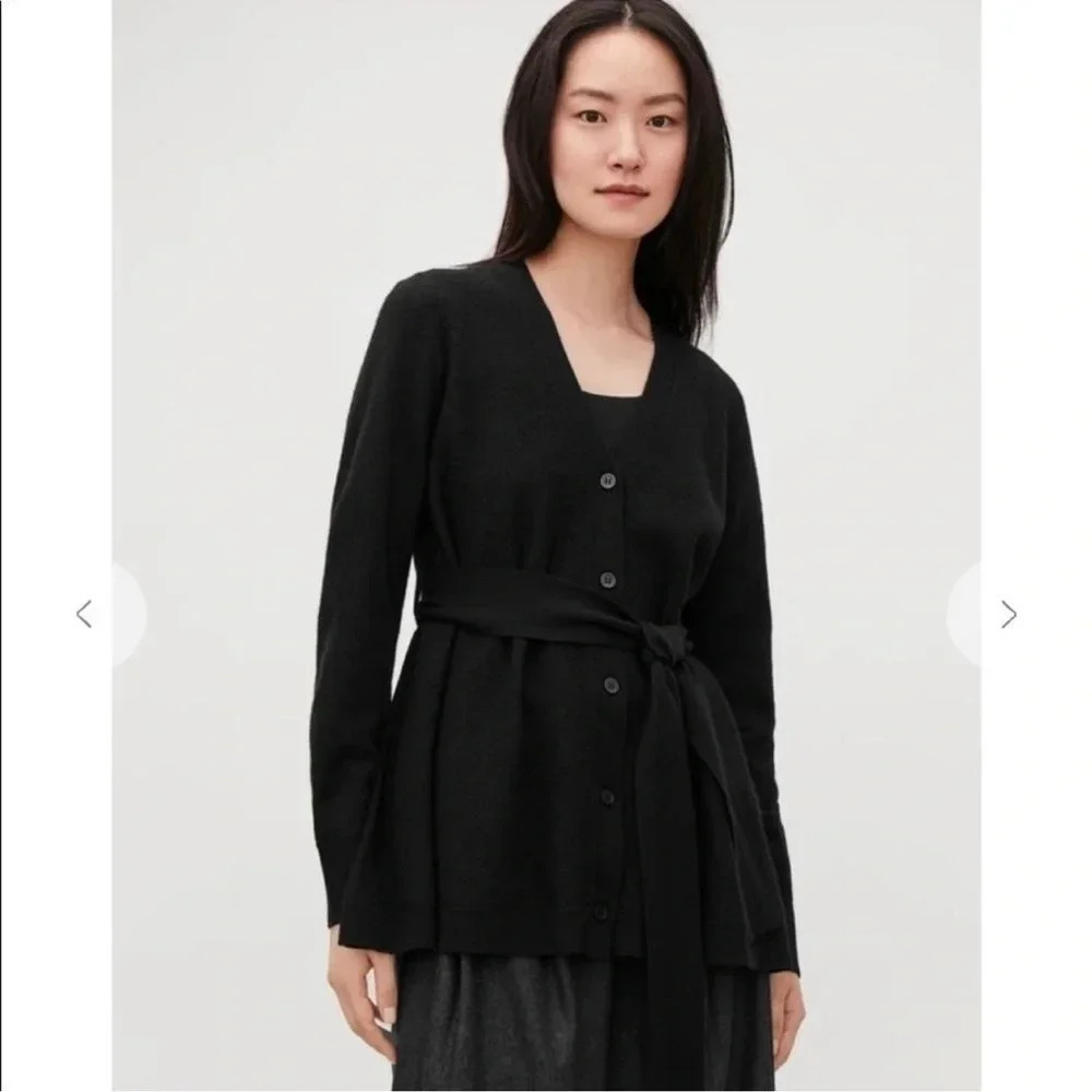 Cos Boiled 100% Wool Color Block V Neck Button Fr… - image 1